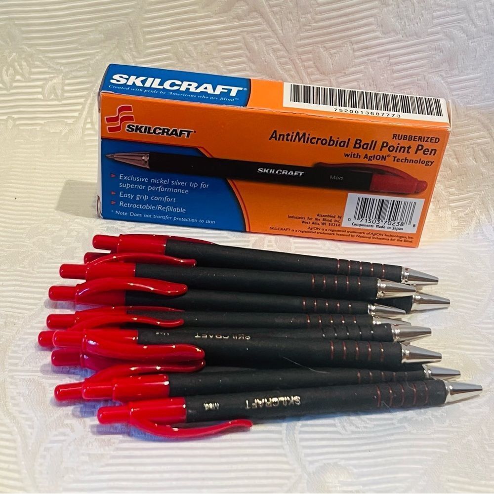 12ct Skilcraft U.S. Government Red Ink Pens Retractable Med Ball Point Pen NIOB